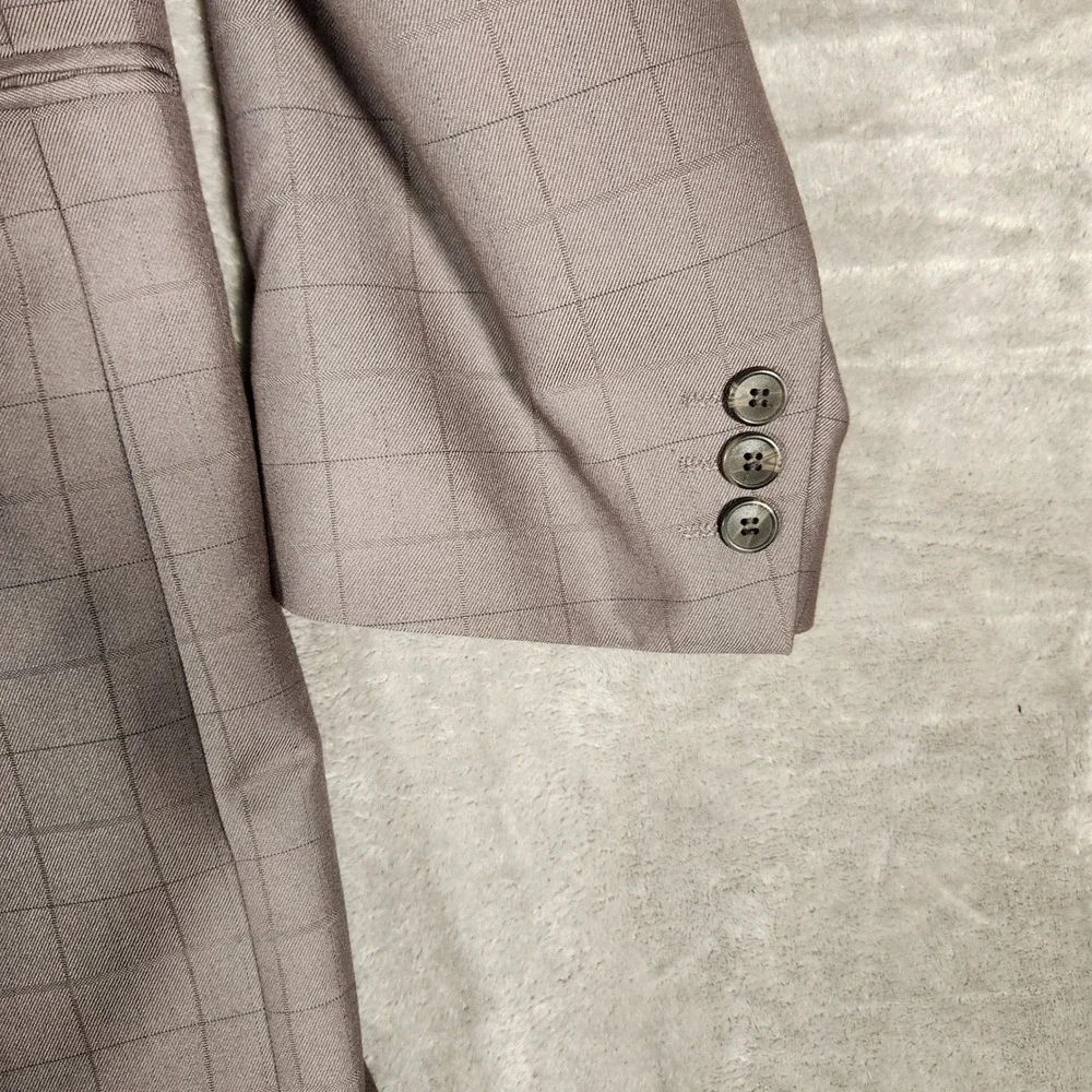 Phat Farm Premium Mens‎ 3 Piece Suit 52L Grey Plaid Polyester Rayon Business